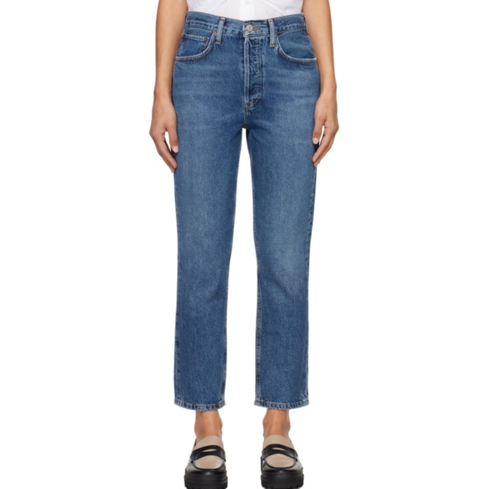 AGOLDE Blue Riley High Rise Straight Crop Jeans Distressed